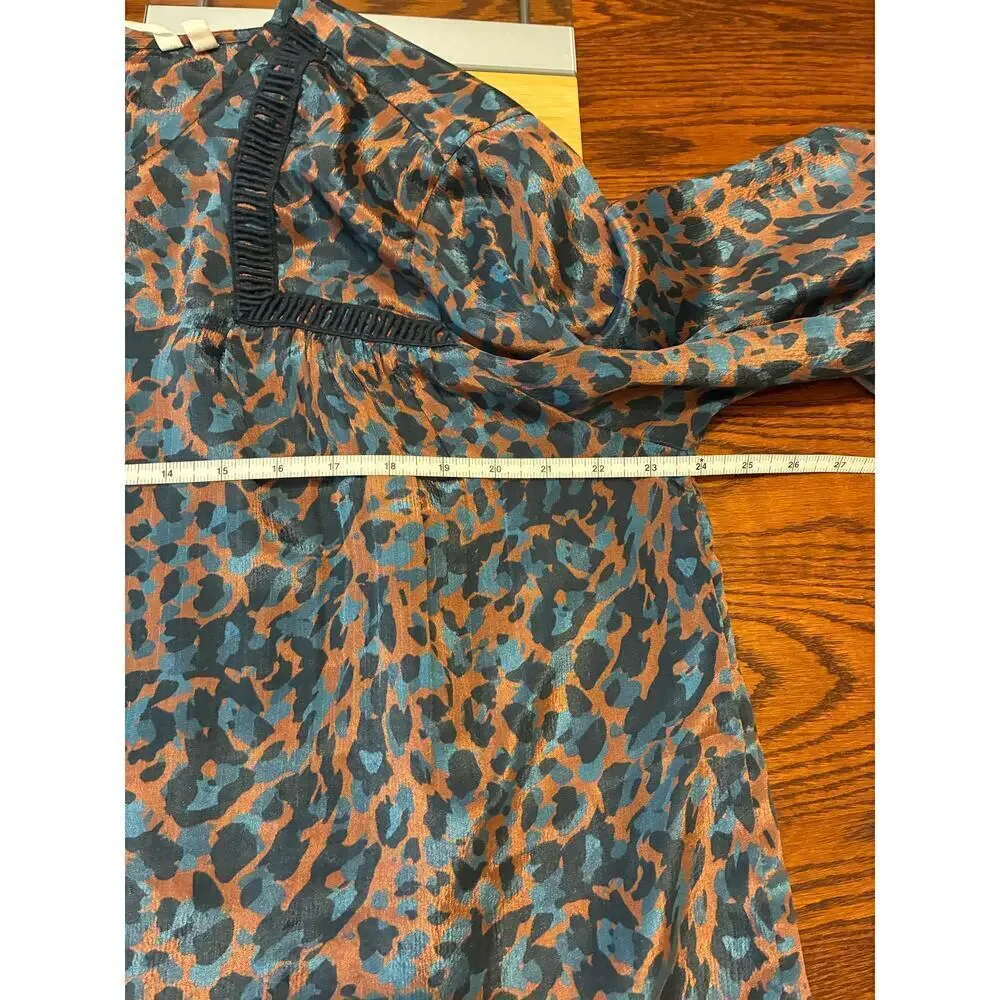 Soft Surroundings Gianna Copper Teal Animal Print Blouse Long Sleeve Navy XL